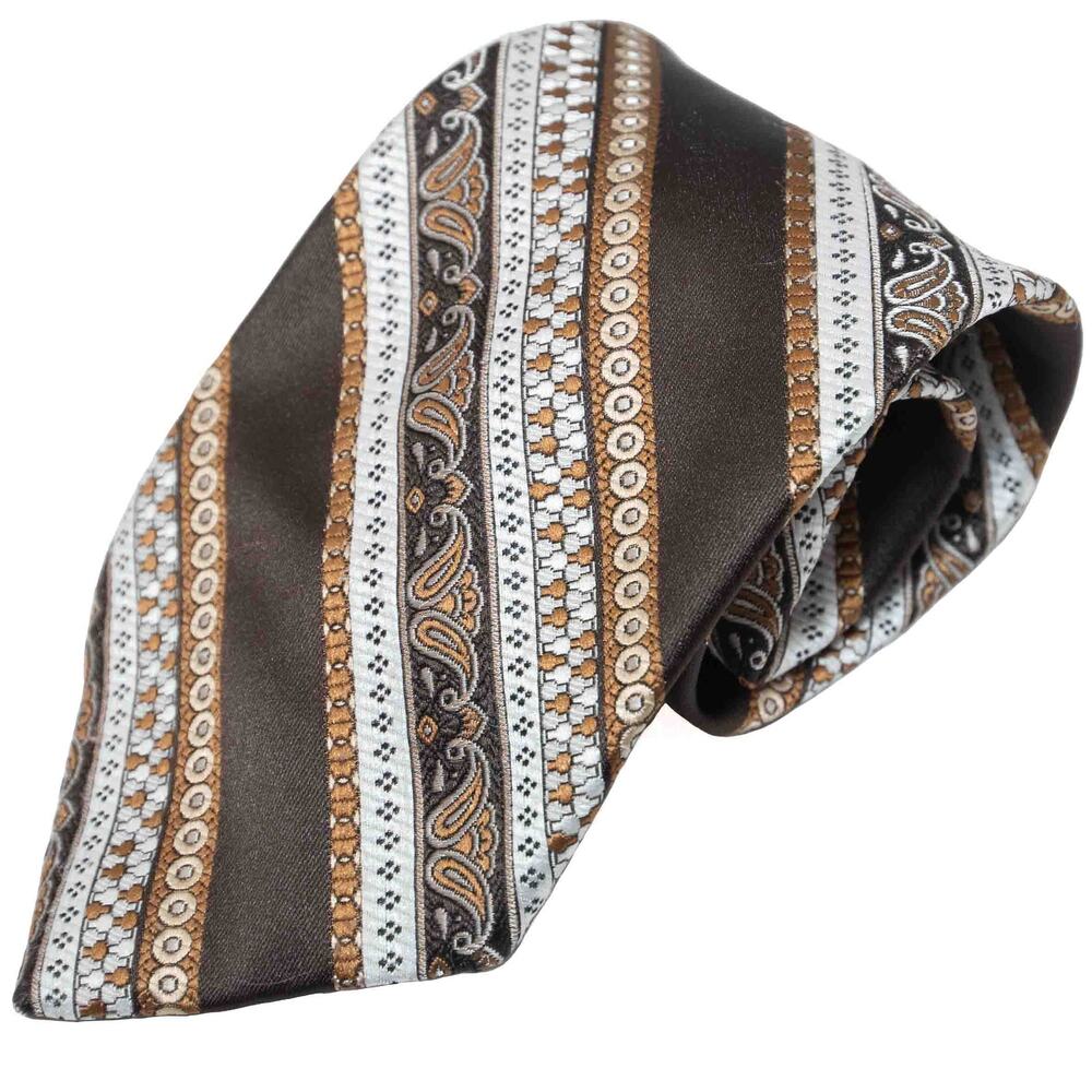 Vintage Retro Brown White Tan Striped 60's 70's Necktie Neck Tie
